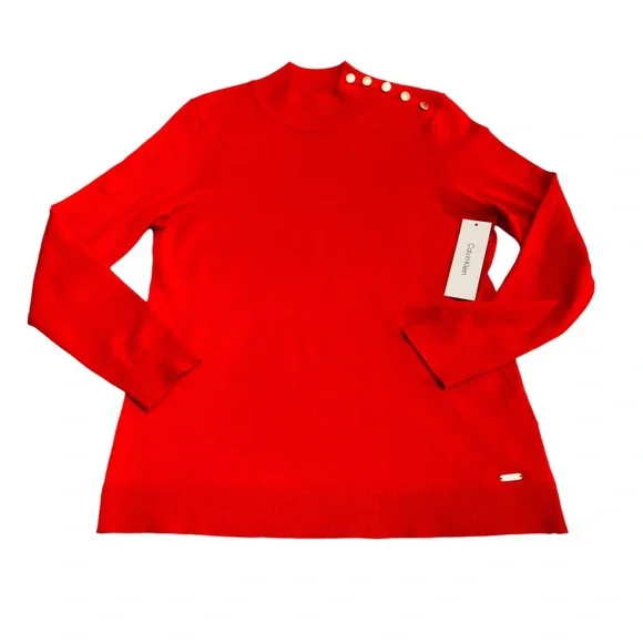 NWT Calvin Klein Sz Medium Red Mock Neck Pullover - Picture 4 of 10